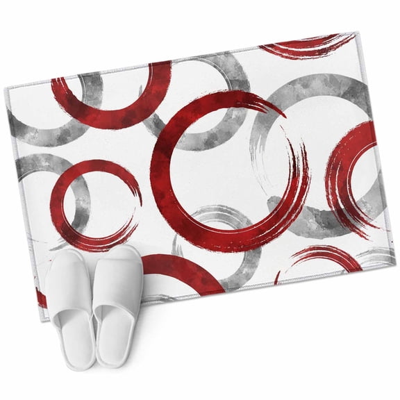 Bathroom Rugs 2x3 Ft, Red Grey Non Slip Area Rugs for Kitchen Bedroom Entryway, Geometric Circle Modern Abstract Simple Art Washable Carpet Runner Rug Floor Mats for Bedroom Home Decor