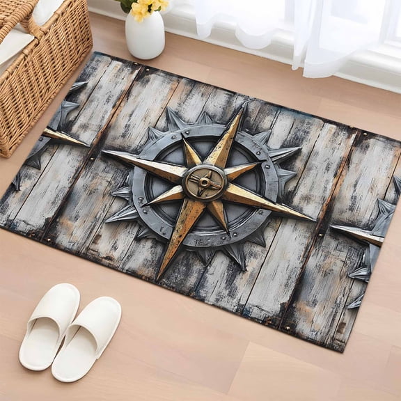 Bathroom Rugs 2x3 Ft, Retro Coastal Non Slip Area Rugs for Kitchen Bedroom Entryway, Nautical Ocean Compass Summer Beach Washable Carpet Runner Rug Floor Mats for Bedroom Home Decor