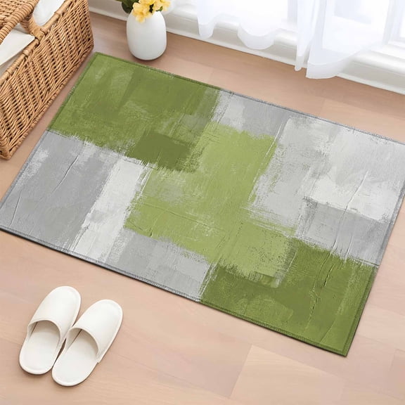 Bathroom Rugs 2x3 Ft, Sage Green Abstract Non Slip Area Rugs for Kitchen Bedroom Entryway, Grey Geometric Oil Painting Vintage Washable Carpet Runner Rug Floor Mats for Bedroom Home Decor