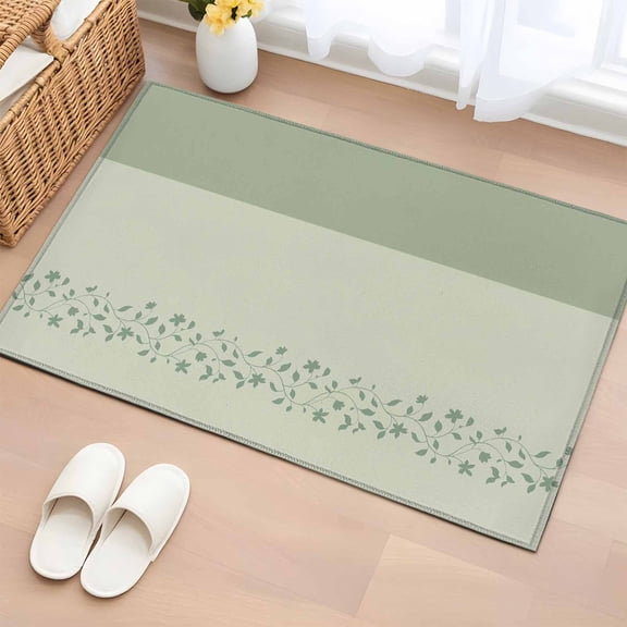 Bathroom Rugs 2x3 Ft, Sage Green Botanical Non Slip Area Rugs for Kitchen Bedroom Entryway, Spring Floral Leaf Washable Carpet Runner Rug Floor Mats for Bedroom Home Decor