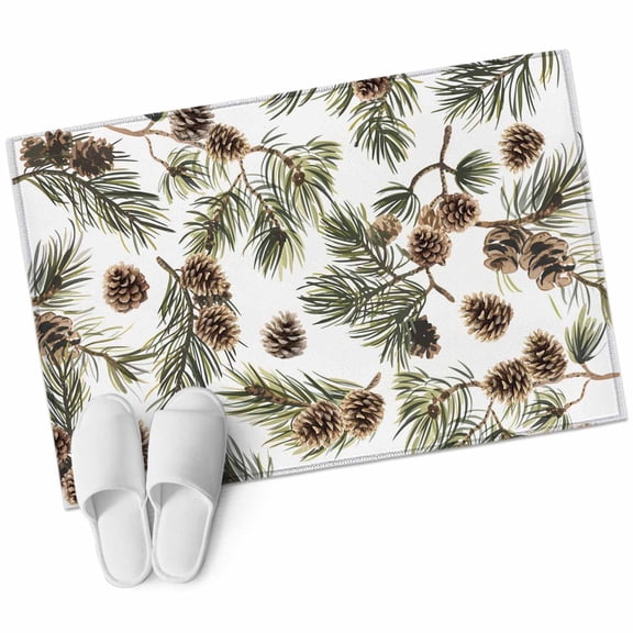 Bathroom Rugs 2x3 Ft, Sage Green Christmas Non Slip Area Rugs for Kitchen Bedroom Entryway, Pine Cones Xmas Botanical Washable Carpet Runner Rug Floor Mats for Bedroom Home Decor
