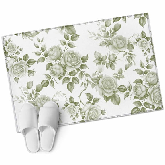Bathroom Rugs 2x3 Ft, Sage Green Flower Non Slip Area Rugs for Kitchen Bedroom Entryway, Vintage Country Rose Leaf Floral Washable Carpet Runner Rug Floor Mats for Bedroom Home Decor