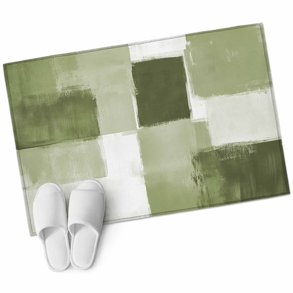 Bathroom Rugs 2x3 Ft, Sage Green Geometric Non Slip Area Rugs for Kitchen Bedroom Entryway, Watercolor Ombre Modern Abstract Art Washable Carpet Runner Rug Floor Mats for Bedroom Home Decor