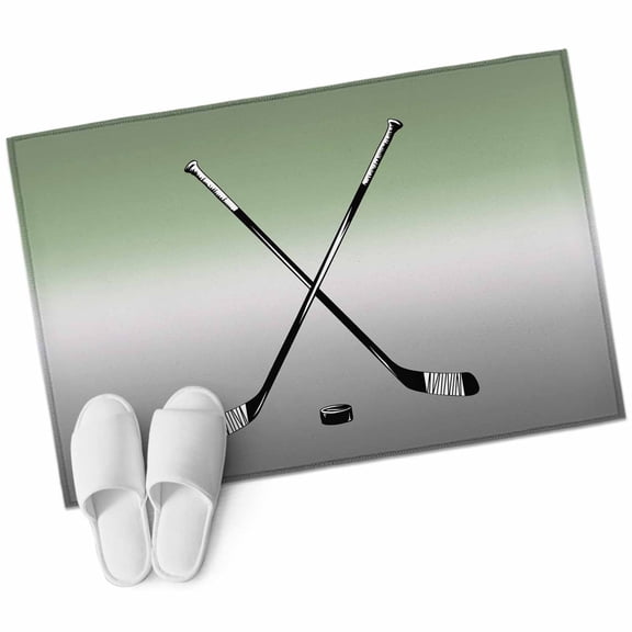 Bathroom Rugs 2x3 Ft, Sage Green Gray Ombre Non Slip Area Rugs for Kitchen Bedroom Entryway, Black Hockey Sticks Minimalist Style Washable Carpet Runner Rug Floor Mats for Bedroom Home Decor