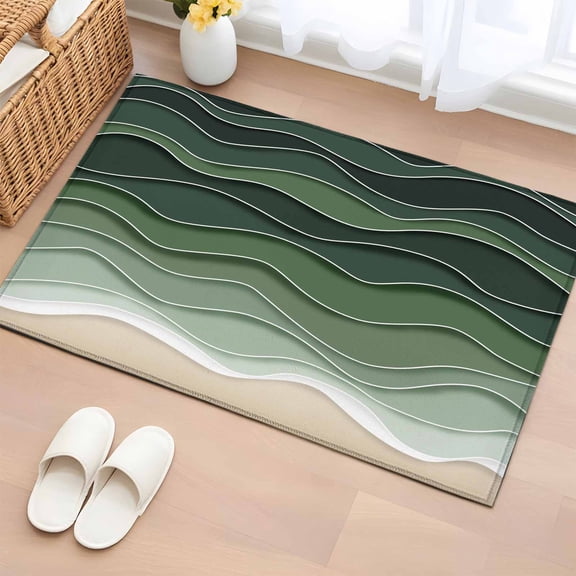 Bathroom Rugs 2x3 Ft, Sage Green Moire Non Slip Area Rugs for Kitchen Bedroom Entryway, Modern Abstract Art Waves Luxury Aesthetics Washable Carpet Runner Rug Floor Mats for Bedroom Home Decor