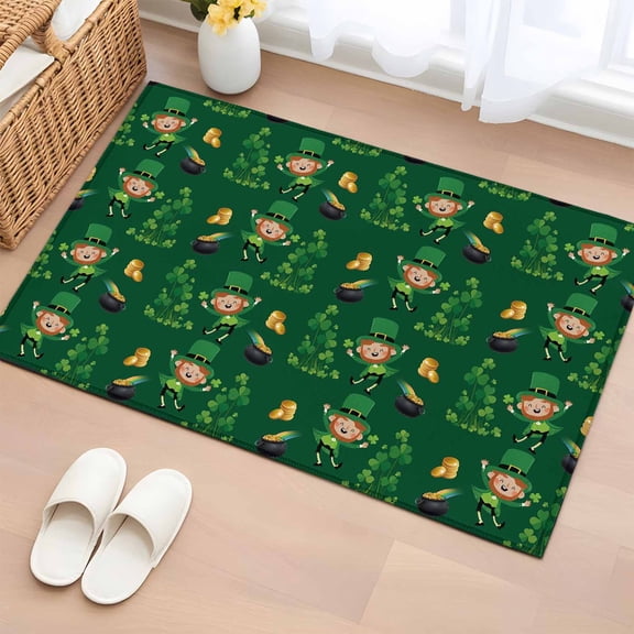 Bathroom Rugs 2x3 Ft, Saint Patrick's Day Non Slip Area Rugs for Kitchen Bedroom Entryway, Green Shamrock Lucky Coin Spring Washable Carpet Runner Rug Floor Mats for Bedroom Home Decor
