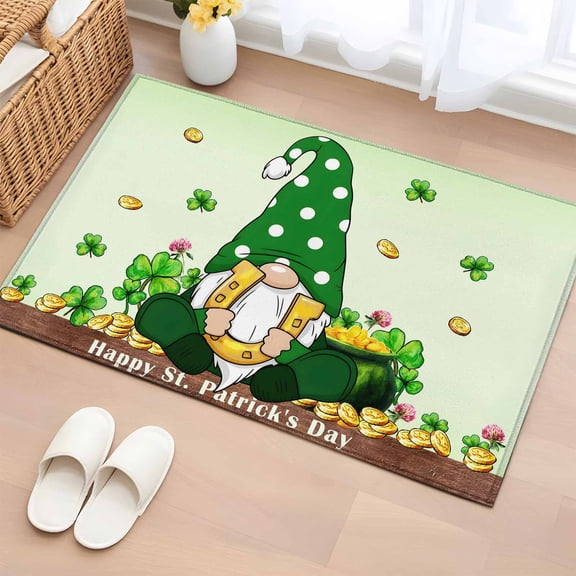 Bathroom Rugs 2x3 Ft, St. Patrick's Day Non Slip Area Rugs for Kitchen Bedroom Entryway, Gnomes Shamrocks Gold Coin Ombre Green Washable Carpet Runner Rug Floor Mats for Bedroom Home Decor