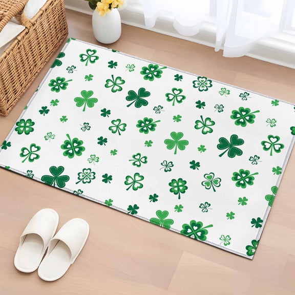 Bathroom Rugs 2x3 Ft, St. Patrick's Day Non Slip Area Rugs for Kitchen Bedroom Entryway, Green Shamrock Plants Spring Washable Carpet Runner Rug Floor Mats for Bedroom Home Decor
