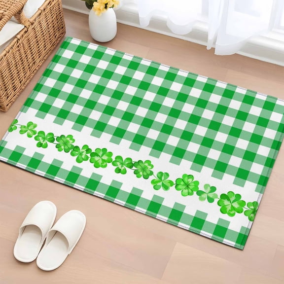 Bathroom Rugs 2x3 Ft, St. Patrick's Day Non Slip Area Rugs for Kitchen Bedroom Entryway, Spring Lucky Grass Sage Green Buffalo Plaid Washable Carpet Runner Rug Floor Mats for Bedroom Home Decor