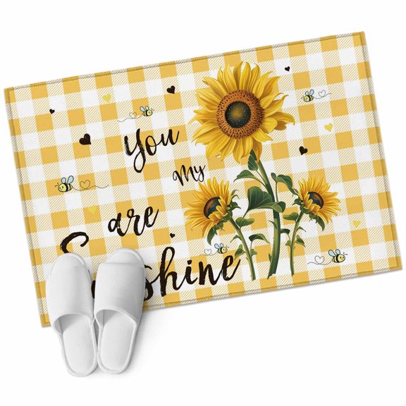 Bathroom Rugs 2x3 Ft, Sunflower Non Slip Area Rugs for Kitchen Bedroom Entryway, Yellow Plaid Lattice You Are My Sunshine Washable Carpet Runner Rug Floor Mats for Bedroom Home Decor