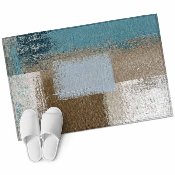 Bathroom Rugs 2x3 Ft, Teal Blue Non Slip Area Rugs for Kitchen Bedroom Entryway, Brown White Minimalist Retro Smear Ombre Art Washable Carpet Runner Rug Floor Mats for Bedroom Home Decor