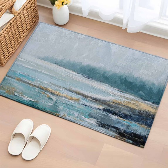 Bathroom Rugs 2x3 Ft, Teal Blue Oil Painting Non Slip Area Rugs for ...