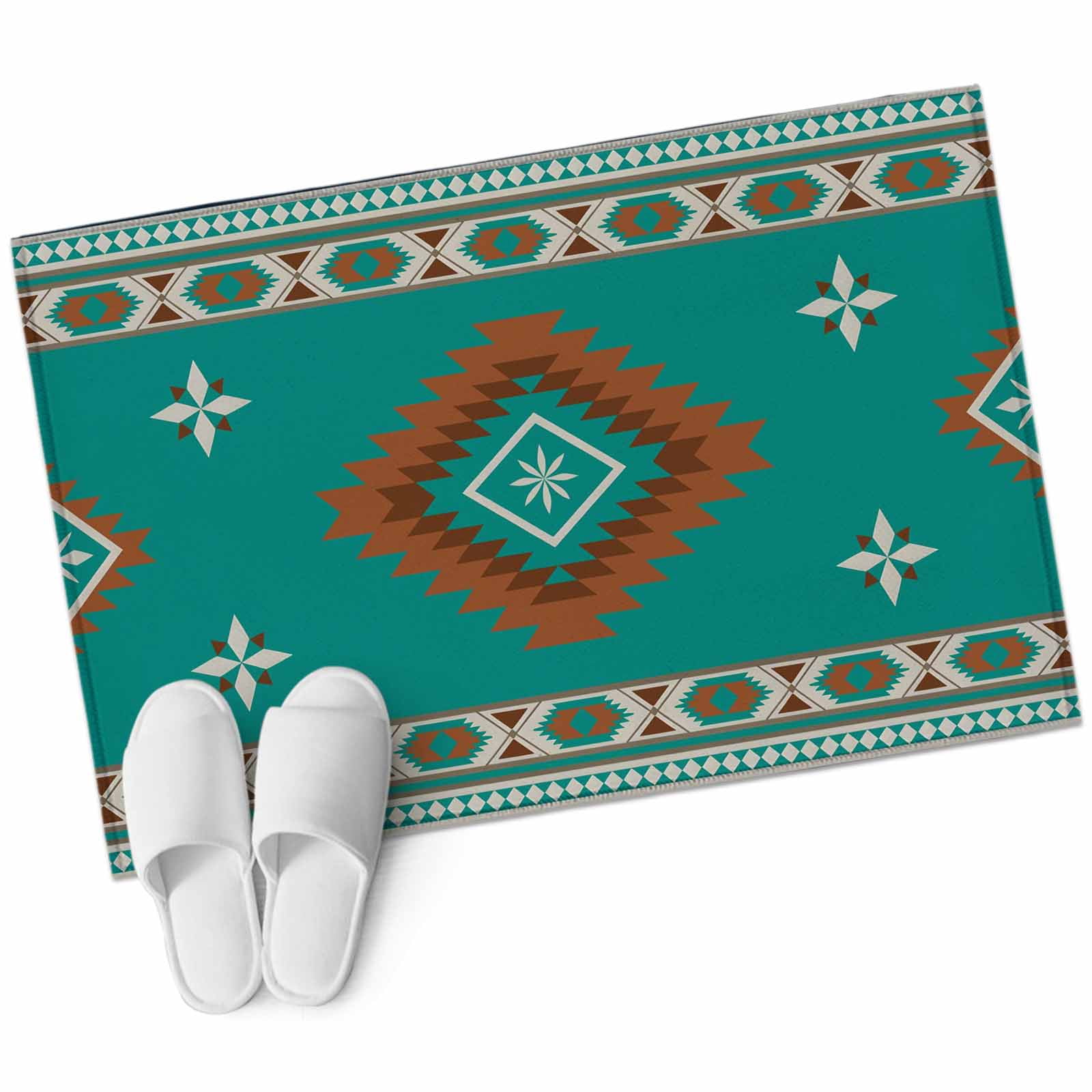 Bathroom Rugs 2x3 Ft, Teal Brown Boho Non Slip Area Rugs for Kitchen ...