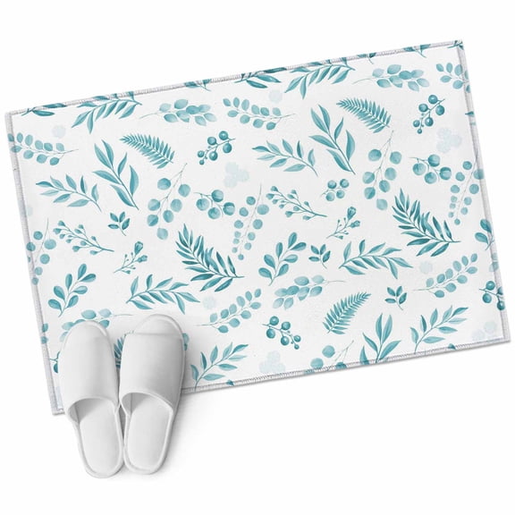 Bathroom Rugs 2x3 Ft, Teal Leaves Non Slip Area Rugs for Kitchen Bedroom Entryway, Summer Plants Flowers Vintage Pastoral Washable Carpet Runner Rug Floor Mats for Bedroom Home Decor