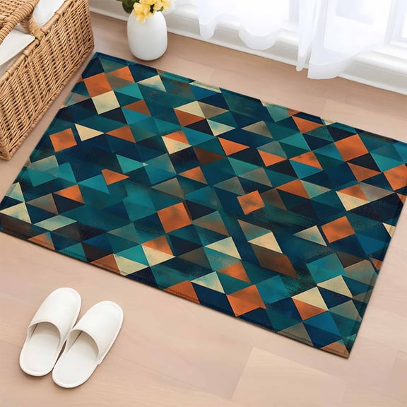 Bathroom Rugs 2x3 Ft, Teal Orange Abstract Art Non Slip Area Rugs for Kitchen Bedroom Entryway, Geometric Modern Art Washable Carpet Runner Rug Floor Mats for Bedroom Home Decor
