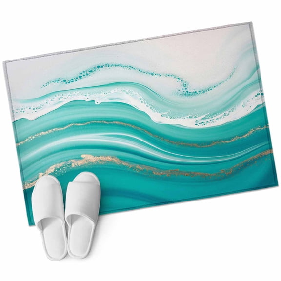 Bathroom Rugs 2x3 Ft, Teal Waves Abstract Non Slip Area Rugs for Kitchen Bedroom Entryway, Gradient Fluid Water Ripple Washable Carpet Runner Rug Floor Mats for Bedroom Home Decor