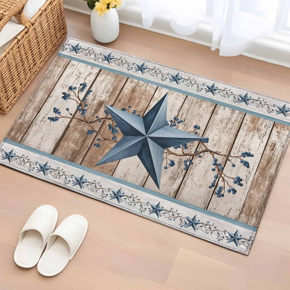 Bathroom Rugs 2x3 Ft, Texas Star Navy Blue Non Slip Area Rugs for Kitchen Bedroom Entryway, Farmhouse Retro Art Wooden Washable Carpet Runner Rug Floor Mats for Bedroom Home Decor