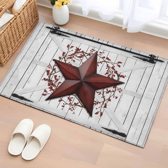 Bathroom Rugs 2x3 Ft, Texas Star Retro Non Slip Area Rugs for Kitchen Bedroom Entryway, Vintage Red Washable Carpet Runner Rug Floor Mats for Bedroom Home Decor Wooden Berry