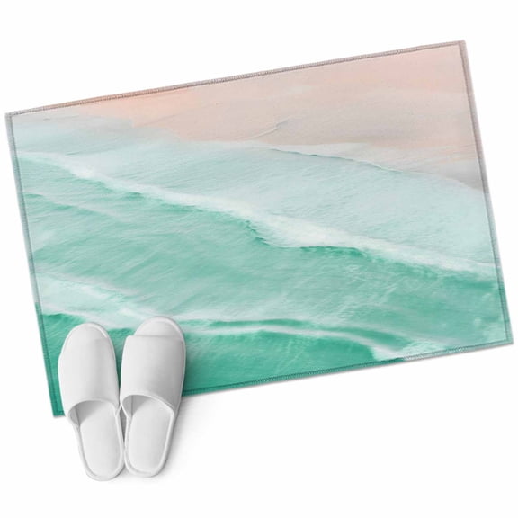 Bathroom Rugs 2x3 Ft, Turquoise Coastal Wave Non Slip Area Rugs for Kitchen Bedroom Entryway, Summer Modern Ocean Beach Washable Carpet Runner Rug Floor Mats for Bedroom Home Decor