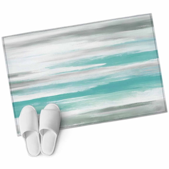 Bathroom Rugs 2x3 Ft, Turquoise Gray White Non Slip Area Rugs for Kitchen Bedroom Entryway, Country Abstract Ombre Mottled Washable Carpet Runner Rug Floor Mats for Bedroom Home Decor