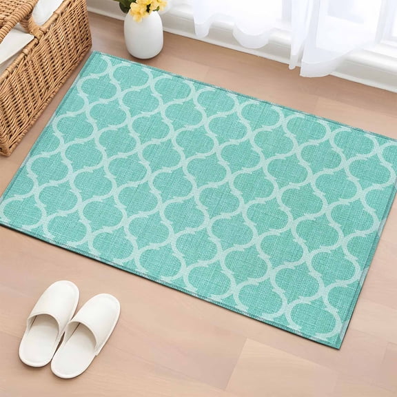 Bathroom Rugs 2x3 Ft, Turquoise Non Slip Area Rugs for Kitchen Bedroom Entryway, Aesthetics Contemporary Abstract Art Rustic Washable Carpet Runner Rug Floor Mats for Bedroom Home Decor