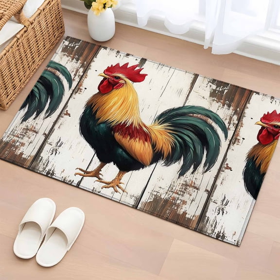 Bathroom Rugs 2x3 Ft, Vintage Rooster Non Slip Area Rugs for Kitchen Bedroom Entryway, Retro Farmhouse Rooster Watercolor Washable Carpet Runner Rug Floor Mats for Bedroom Home Decor
