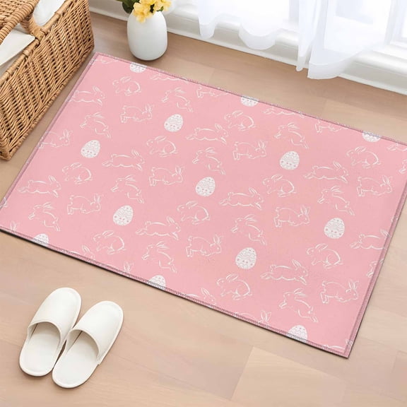 Bathroom Rugs 2x3 Ft, Watercolor Easter Non Slip Area Rugs for Kitchen Bedroom Entryway, Cute Rabbits Eggs Cartoon Pink Washable Carpet Runner Rug Floor Mats for Bedroom Home Decor
