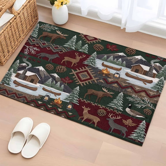 Bathroom Rugs 2x3 Ft, Western Boho Non Slip Area Rugs for Kitchen Bedroom Entryway, Farmhouse Country Rustic Chic Wild Nature Cabin Deer Washable Carpet Runner Rug Floor Mats for Bedroom Home Decor
