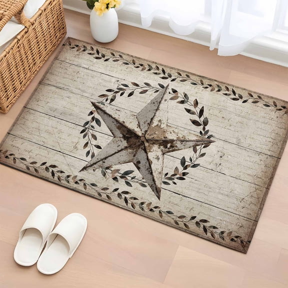 Bathroom Rugs 2x3 Ft, Western Stars Farmhouse Non Slip Area Rugs for Kitchen Bedroom Entryway, Vintage Wheat Rings Wooden Stripes Washable Carpet Runner Rug Floor Mats for Bedroom Home Decor