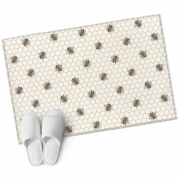 Bathroom Rugs 2x3 Ft, Yellow Bees Non Slip Area Rugs for Kitchen Bedroom Entryway, Honeybee Geometric Hive Simple Pastoral Washable Carpet Runner Rug Floor Mats for Bedroom Home Decor
