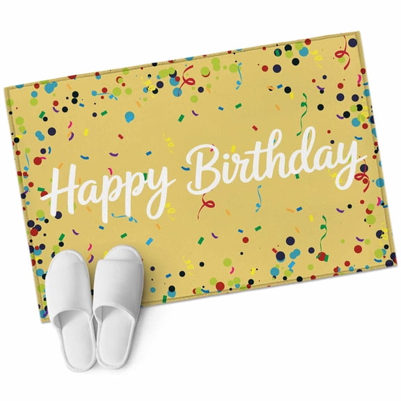 Bathroom Rugs 2x3 Ft, Yellow Birthday Non Slip Area Rugs for Kitchen Bedroom Entryway, Colorful Confetti Ribbons Polka Dots Classroom Washable Carpet Runner Rug Floor Mats for Bedroom Home Decor