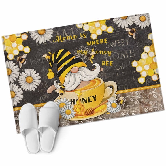 Bathroom Rugs 2x3 Ft, Yellow Gnomes Non Slip Area Rugs for Kitchen Bedroom Entryway, Bee Daisy Honey Vintage Washable Carpet Runner Rug Floor Mats for Bedroom Home Decor