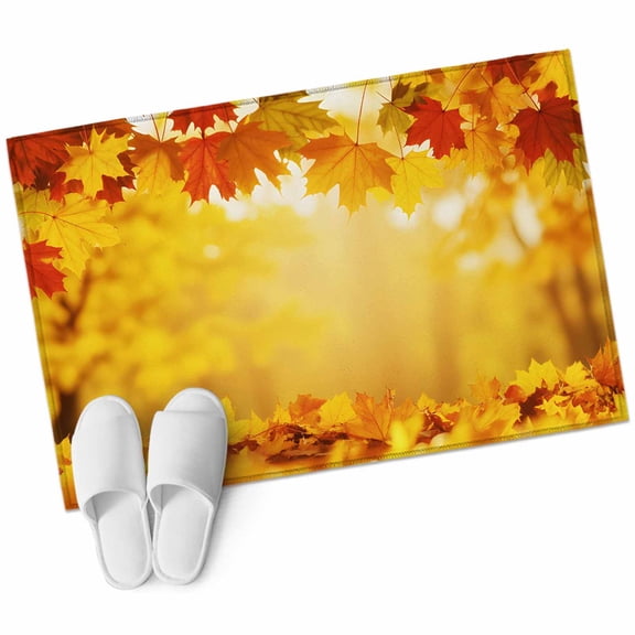 Bathroom Rugs 2x3 Ft, Yellow Maple Fall Non Slip Area Rugs for Kitchen Bedroom Entryway, Autumn Leaves Country Deciduous Forest Washable Carpet Runner Rug Floor Mats for Bedroom Home Decor