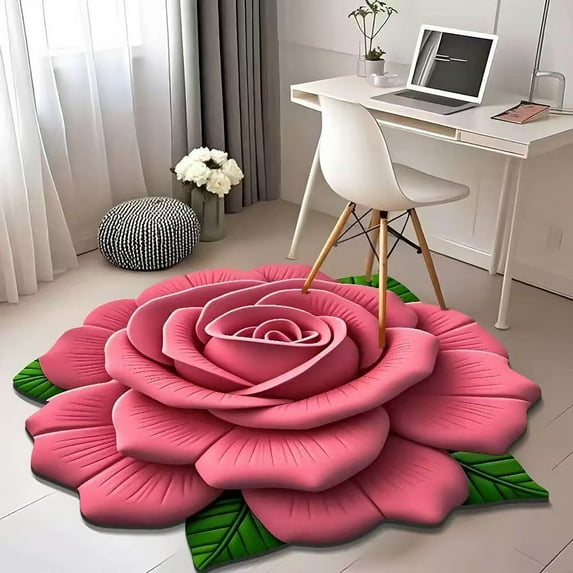 Bathroom Rugs 3 D Flower Mat Soft Carpet Non-Slip Area Carpet Dining Room Home Bedroom Carpet Floor Area Rug Pink 60x60cm