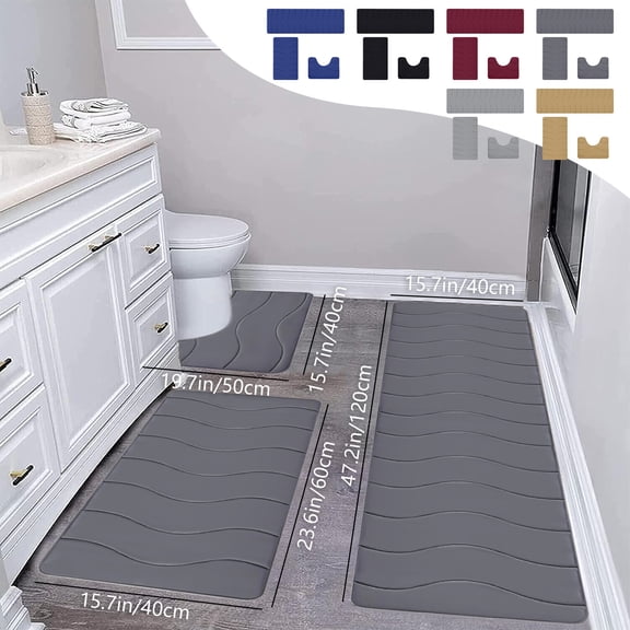 Bathroom Rugs 3 Piece Set - Non-Slip Bath Mat & Contour Rug, Super Absorbent and Machine Washable, Quick-Dry Bathroom Floor Mat Set for Bath Tub and Shower, Red by PALIFEUR