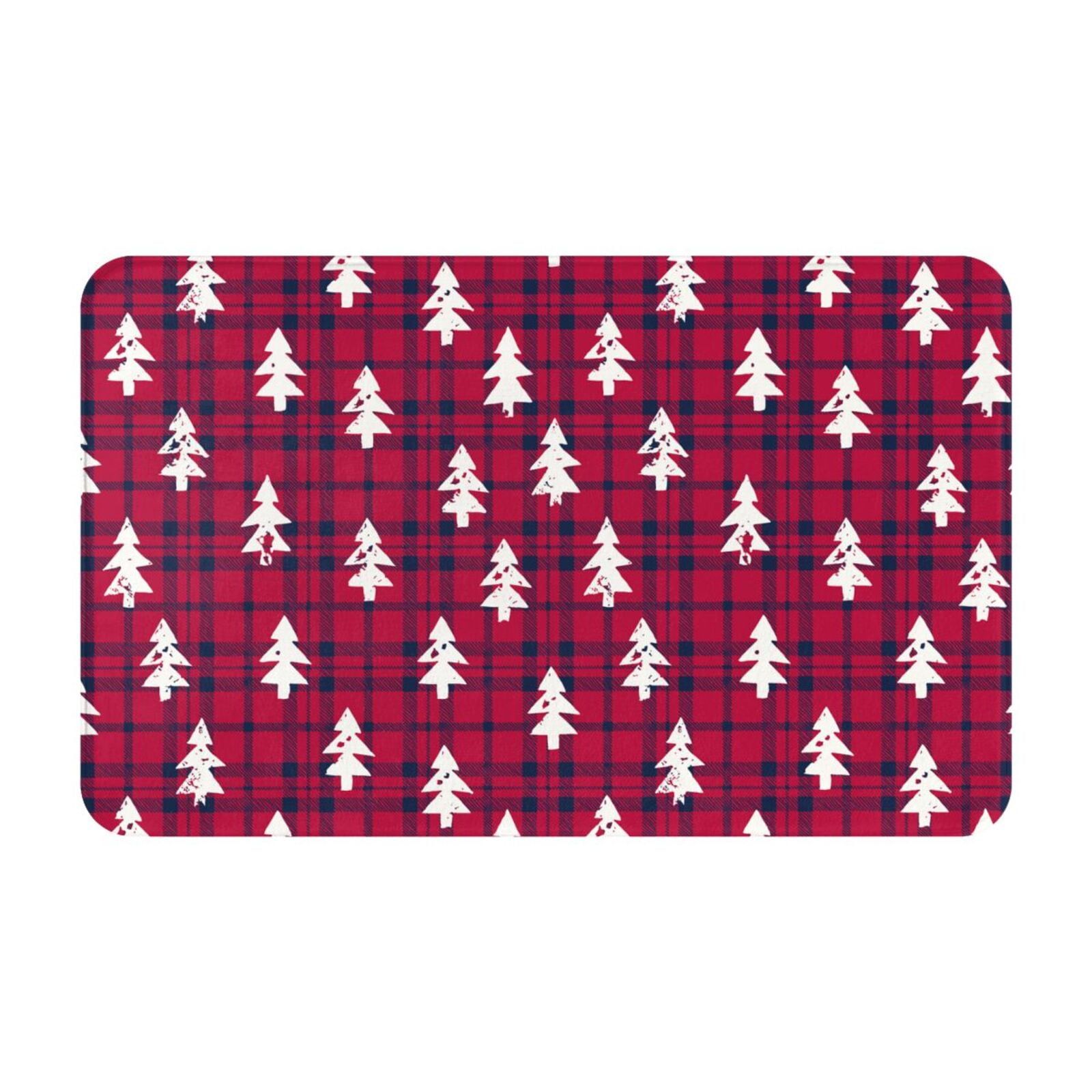 Bathroom Rugs 30x20 white Tree red plaid NonSlip Absorbent Bath Mat