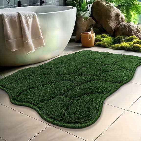 Bsicpro Bath Mat,Non Slip,Soft Absorbent,3D Textured Decorative Bathroom Floor Mat,Machine Washable,32"x20" Forest Green