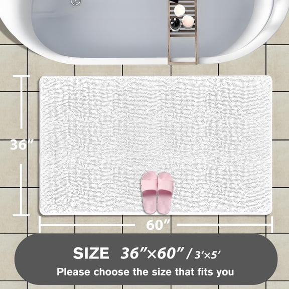 Bathroom Rugs 36 x 60 Inch – Extra Large Bath Mat |   Absorbent and Washable Thick Chenille Bath Rugs Non-Slip Runner Rug for Bathroom, Shower, Tub(White)