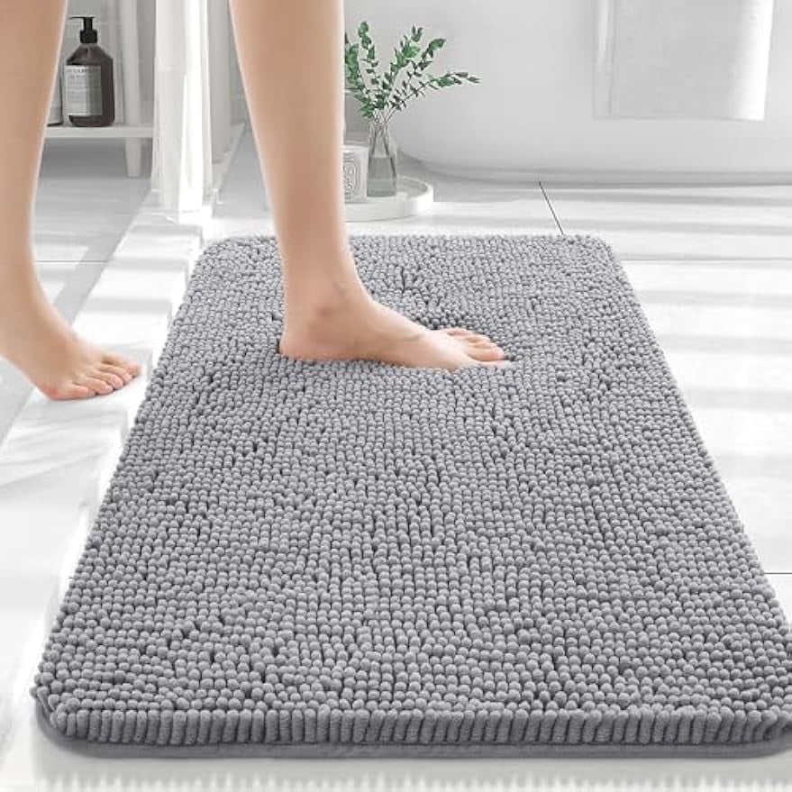Bathroom Rugs 36x24, Extra Soft Absorbent Chenille Bath Rugs, Rubber ...