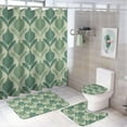 thumbnail image 1 of Bathroom Rugs 4 Piece with Shower Curtain Sets, Sage Green Leaf Stripe Pattern Printed on Cute Shower Curtain Sets with Rugs, Designed for Farmhouse Boho Contemporary Bathrooms, 72 x 72 inches, 1 of 8