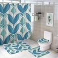 thumbnail image 1 of Bathroom Rugs 4 Piece with Shower Curtain Sets, Sage Green Leaf Stripe Pattern Printed on Cute Shower Curtain Sets with Rugs, Designed for Farmhouse Boho Contemporary Bathrooms, 72 x 72 inches, 1 of 8