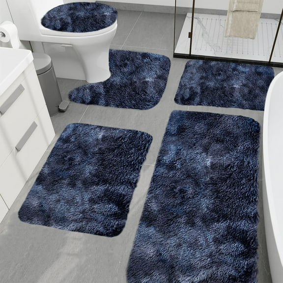 Bathroom Rugs 5-Piece Set with Toilet Cover, Non-Slip Soft Washable Absorb Water Bath Mats, U-Shaped Contour Toilet Mat 15.7x31.5in/15.7x23.6in/15.7x23.6in/15.7x19.6in/15.7x14.9in Dark Blue