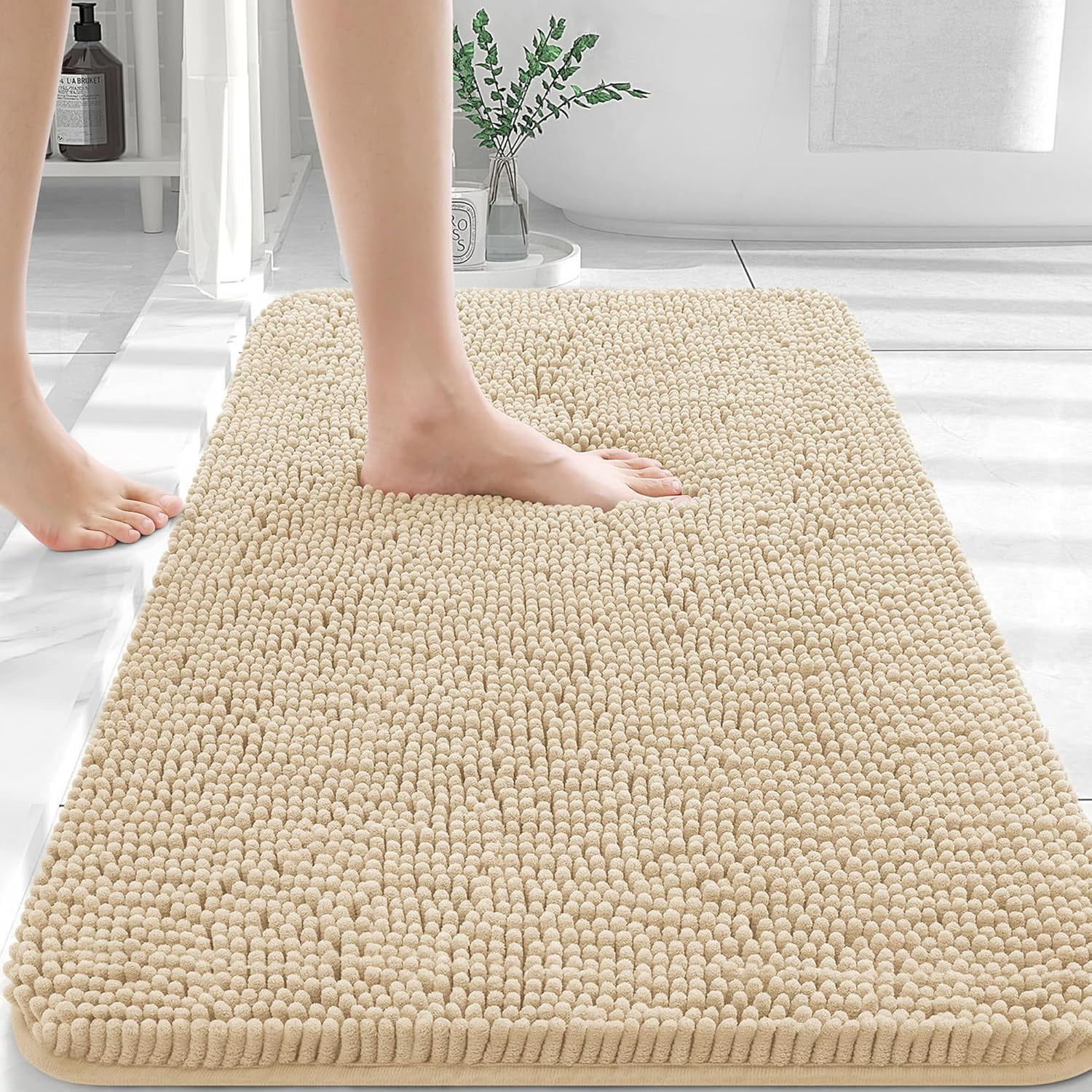 Bathroom Rugs 59x24, Extra Soft Absorbent Chenille Bath Rugs, Rubber ...