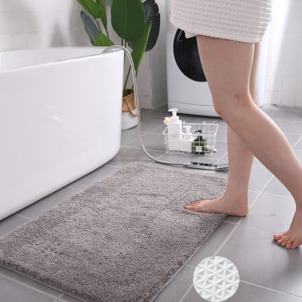 Bathroom Rugs Absorbent Non-Slip Backing 18" x 28" Soft Fluffy Gray Microfiber Bath Mats Machine Washable