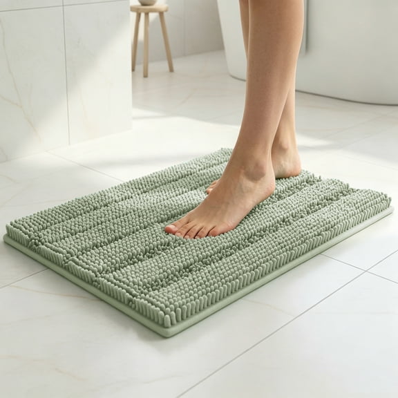 Bathroom Rug, Soft Absorbent Bathroom Mat and Bath Mat, Premium Microfiber Shag Bath Rug Machine Washable ,Sage green 17" x 24"