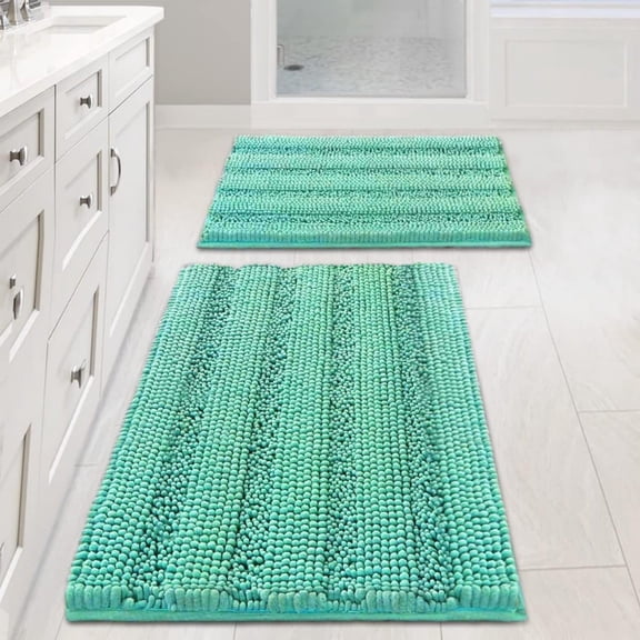 Bathroom Rugs, Bath Mat Set of 2 Extra Thick Chenille Striped Pattern Shaggy Bath Rugs for Bath Room, Non Skid Bath Mats for Bathroom Floor (32" x 20"  24" x 17" )