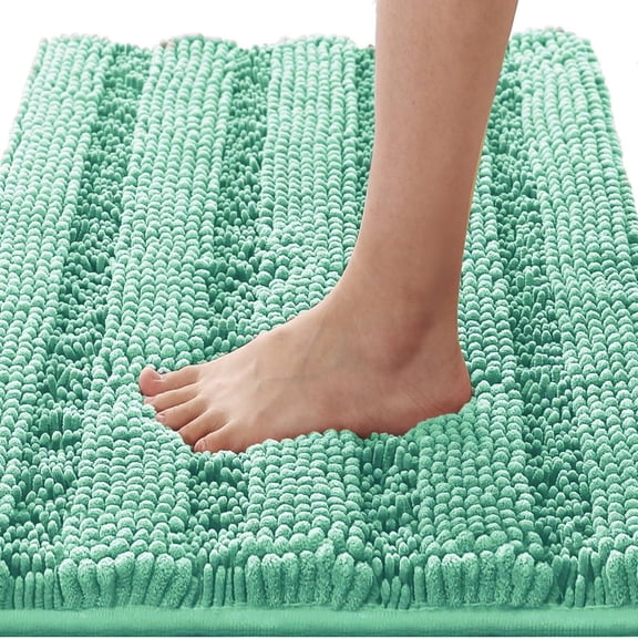 Bathroom Rugs, Bath Mat Set of 2 Extra Thick Chenille Striped Pattern Shaggy Bath Rugs for Bath Room, Non Skid Bath Mats for Bathroom Floor (32" x 20" +24" x 17" )