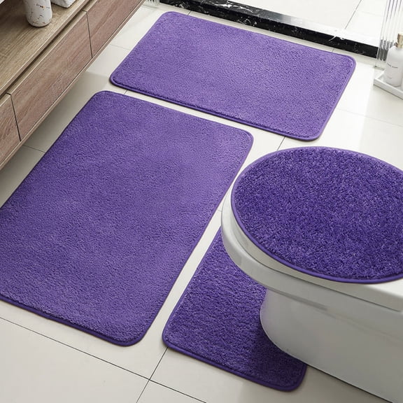 Bathroom Rugs, Bath Mat Set of 4, Absorbent Microfiber Non-Slip Shaggy Ultra Soft Bathroom Runner with U Shaped Contour Toilet Mat for Tub Front, Shower Inside Floor