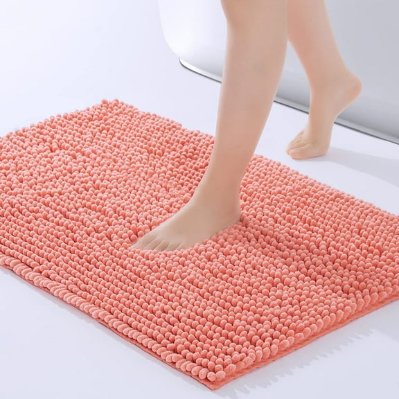 Bathroom Rugs Bath Mat Thick Soft Absorbent Chenille Bath Mats for Bathroom, Microfiber Dries Quickly, Shaggy Washable Rug, Plush Durable Rug, Bathtub and Shower Floor, 35" x 24", Pink