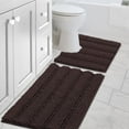 thumbnail image 1 of Bathroom Rugs Bath Rug Set 2 Piece Bathroom Contour Rug Toilet Mat Sets Non Slip Contour Bath Rug Set Ultra Thick Water Absorbent Striped Bath Mats Washable(20" x 32" Plus 20" x 20" U, Chocolate), 1 of 6